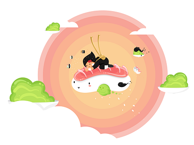 Sushi of the Week character flat graphic illustration japan japanese food ninja sashimi soy sauce sushi vector wasabi