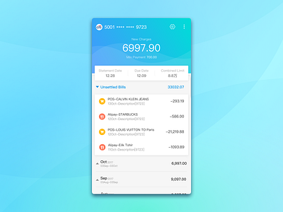 For Credit Card Statement Inquiring And Payment app design details financial home investmentcards ios ui