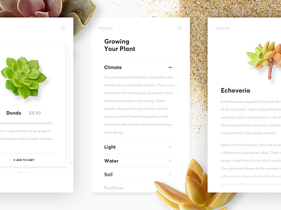 Garden App app clean garden grid interface minimal mobile plants product simple succulents