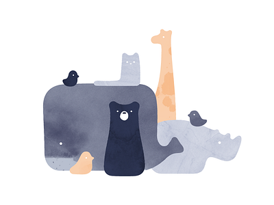 Friends animals bear bird cat cute giraffe illustration minimal rhino simple watercolor whale