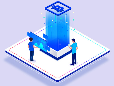 Isometric - illustration 2 bitcoin blockchain crypto currency design dmit landing mining page people wallet web