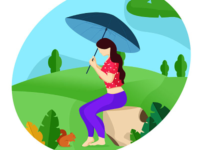 Umbrella Girl - Illustration af after after effect animation character girl green illustrations rain tree umbrella girl