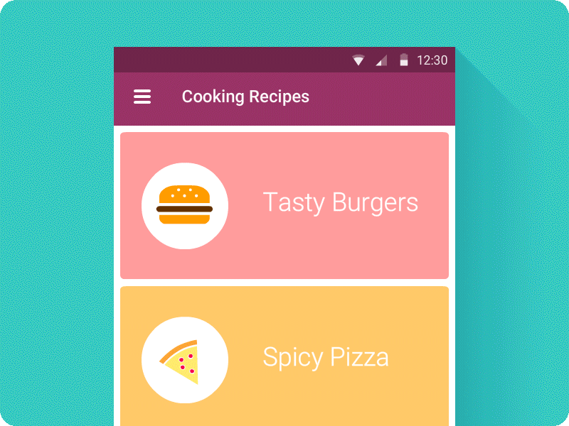 Recipe Finder android animate flat loader material mobile design pull to refresh ux