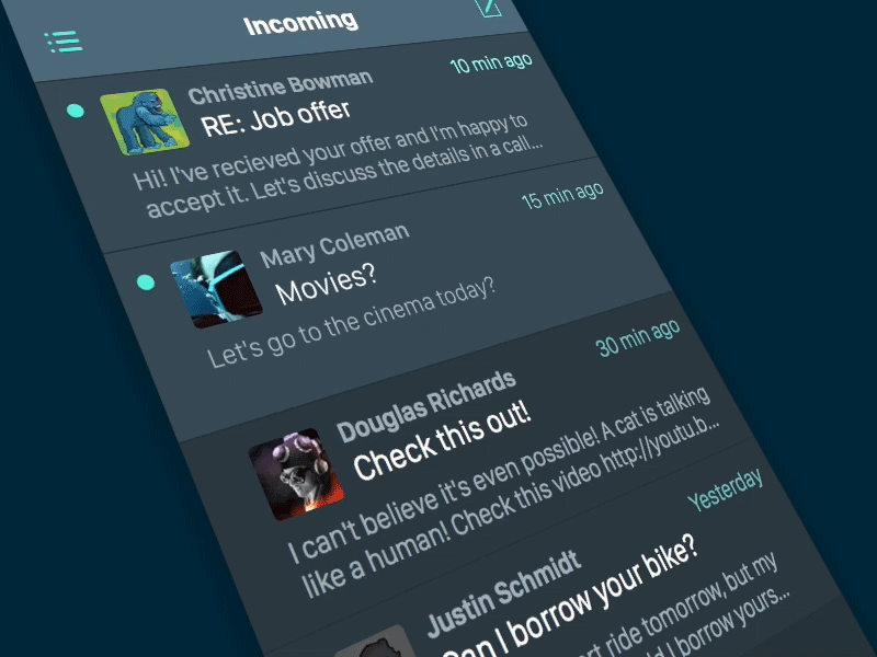 3D Touch Preview ux mobile ui preview mail 3d touch animation ios