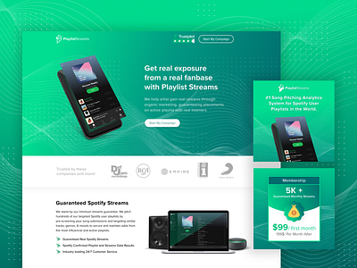 PlaylistStreams | Landing Page & Ads ads design graphic graphic design illustrator landing page music music streaming photoshop platform spotify streaming ui ux