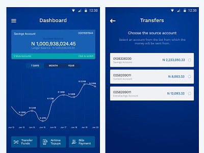 WIP - Bank Mobile App Concept android bank blue dashboard mobile app transfers ui