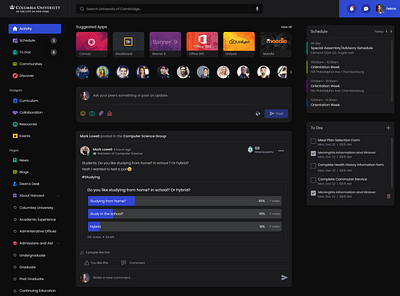 Student feed mock dark mode dark theme dashboard ui design feed flat interface overview ui ux
