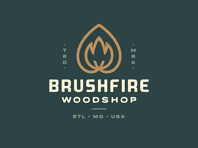 Brushfire Woodshop brand fire flame handmade logo mark rough st. louis tree wood woodshop woodworking