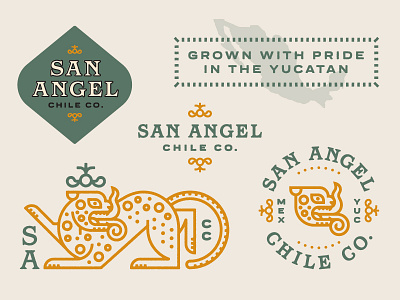 San Angel Chile Co. Brand badge brand farm jaguar lockup logo mark mayan mexico type
