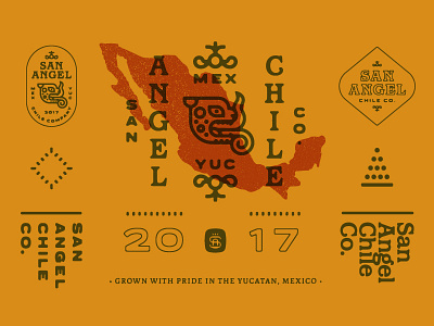 San Angel Chile Co. Brand II badge brand farm jaguar lockup logo mark mayan mexico type