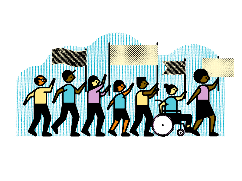 Skills Fund Full Illustrations design billboard halftone hero illustration web protest march construction mountain space people education illustration