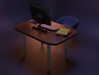 Desk 3d blender book chair computer design desk modeling