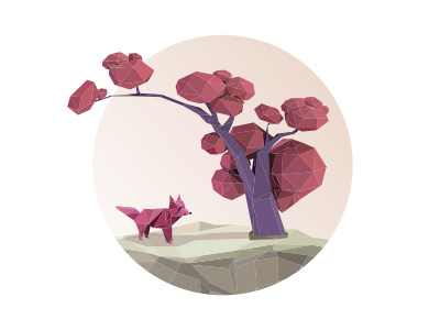 Wonder & Wander art fox graphic landscape lowpoly poly tree vector violet