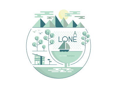 A Lone alone art creative drawing flat green landscape line lone simple vector vectoria