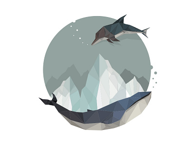 Underwater art creative design dolphin flat graphic illustration lowpoly poly underwater vector whale