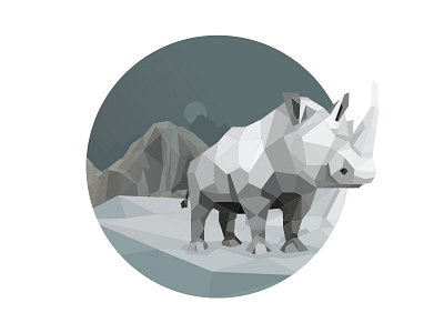 Lone Rhino art creative design flat landscape lowpoly polygon simple vector