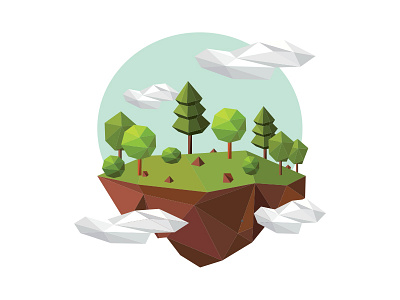 Floating Nature art creative design flat landscape lowpoly polygon simple vector