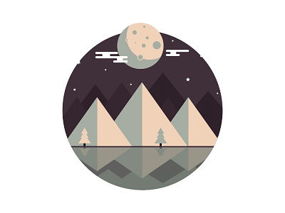 Moon night art creative design flat landscape lowpoly polygon simple vector