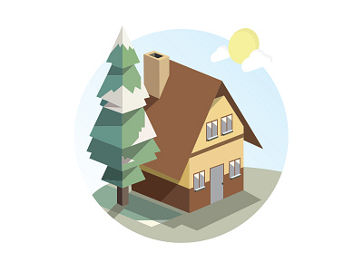 Lone cabin art creative design flat landscape lowpoly polygon simple vector