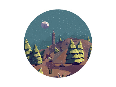 Rainfall art creative design flat landscape lowpoly polygon simple vector