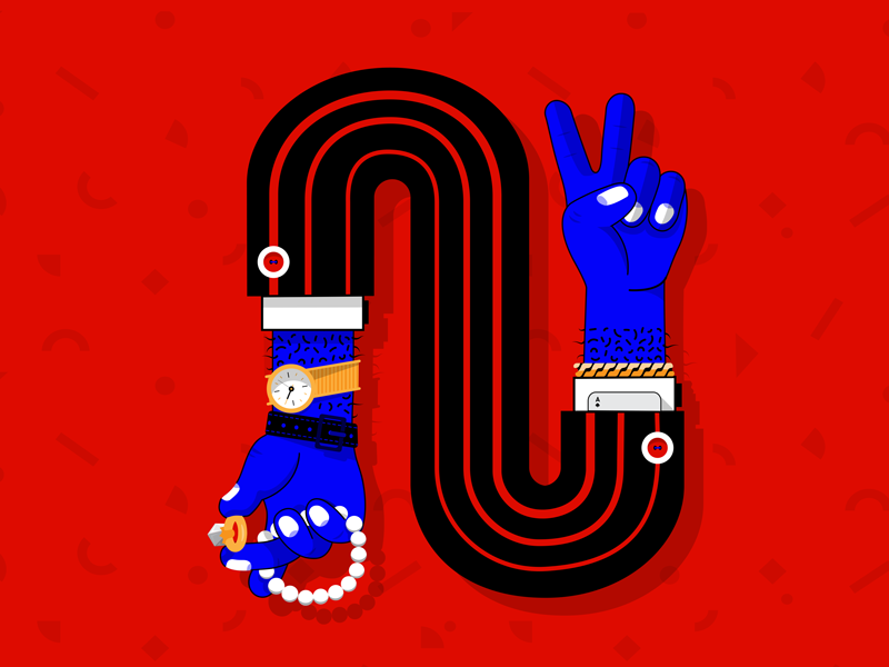 Sleight of Hand gold black blue red hand sleight design vector art direction illustration