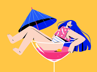 Happy Cocktail Day adobe cocktail cocktail party desing drink girl illustration illustrator summer umbrella vector