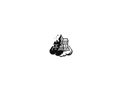 Rivka Second Logo Concept black and white book branding clean clouds fantasy geometric house logo logo design negative space publishing publishing house