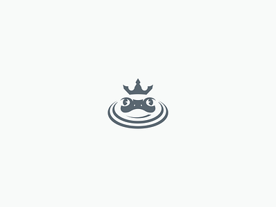 Pond King Logo animal branding clean crown frog frog logo frog prince frogs geometric logo logo design minimalist modern monochromatic negative space playful pond simple swamp