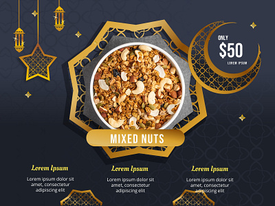 peanut product instagram post template with Islamic theme design graphic design islamic ramadhan