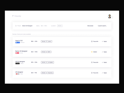 Futurely – job list animation app desktop hr job minimal offer ui web