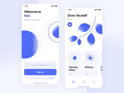 💆‍♂️ Mist Meditate app design graphics icons illustration interface ios iphone x meditation mind mindfulness minimal mobile ui ux