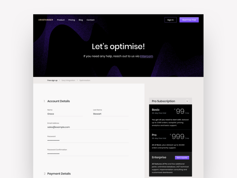 AristanderAI - Registration design desktop header interface landing page new user register registration registration form registration page sign in sign up signup signup form signup page ui ux web website