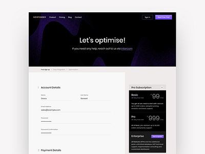 AristanderAI - Registration design desktop header interface landing page new user register registration registration form registration page sign in sign up signup signup form signup page ui ux web website