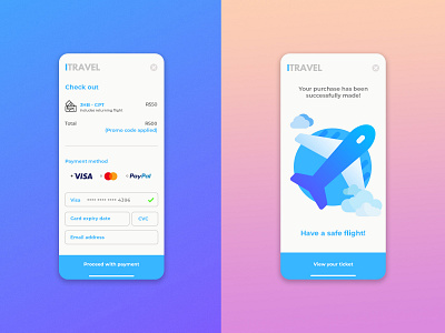 ITravel Check out page app design flat icon illustration minimal product design ui ux