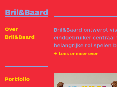 Bril&Baard portfolio site blue branding graphic portfolio promotional red responsive typography webdesign yellow