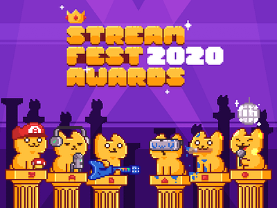 Streamfest Awards awards brush cats crown gold guitar guitarhero mario microphone paint pixelart pixels streamer vr