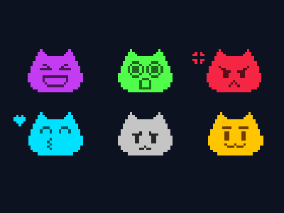 Minimal cats angry cats colors emoji kiss lol minimal pixelart sad shock wink