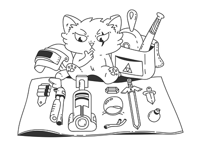 Monday cat backpack cat goodgameru illustration mastersword monday orb outline pubgrailgun stickoftruth weapons zelda