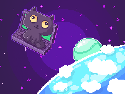 Cat in space cat goodgameru pixelart planet space stars