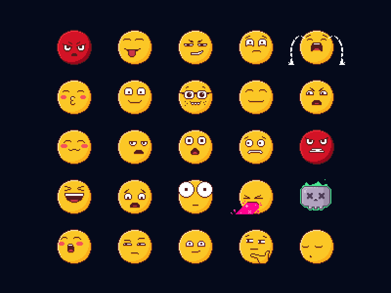 Emoji angry animation blep emoji emote goodgameru happyface huh lol marvelous nerd no omg panic pixelart rage sic skull smile