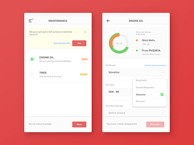 Car Maintenance Concept car chart clean dropdown form ios maintenance red ui white