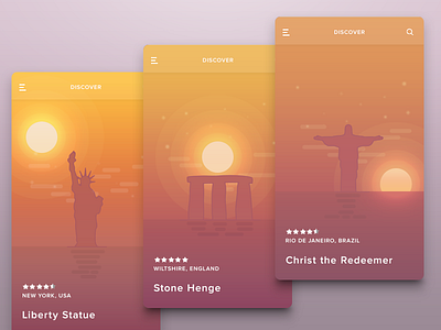 Sunset brazil christ the redeemer england illustration liberty statue onboarding rio stone henge sun sunset ui usa