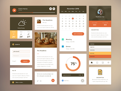 Fugly Ui Kit - Freebies brown calendar free freebies sketch ios login news note onboarding pie chart profile ui kit weather