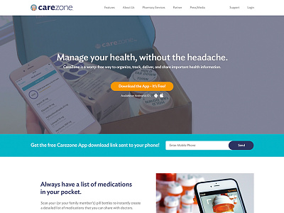 Carezone Website app landing page ux design