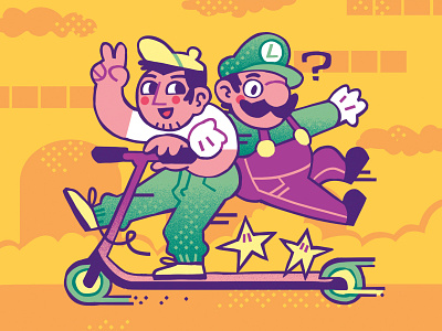 Luigi character design digital illustration luigi nintendo photoshop scooter super mario