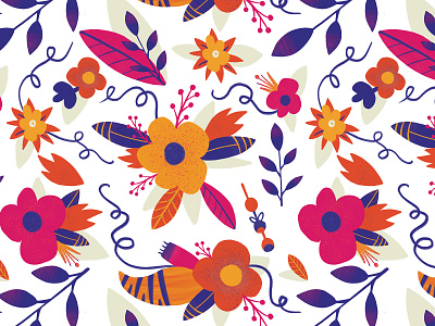 Summer natural pattern with orange, yellow, and pink flowers seamless pattern summer natural pattern white background