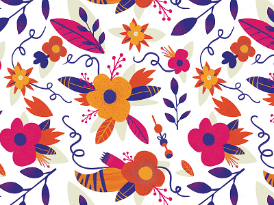 Summer natural pattern with orange, yellow, and pink flowers