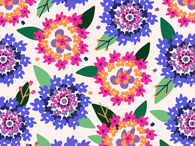 Floral seamless pattern with hydrangea large-leaved