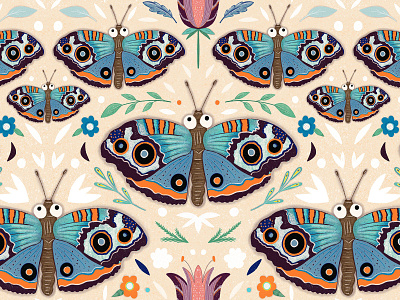 Butterflies, flowers and leaves. Seamless pattern seamless pattern
