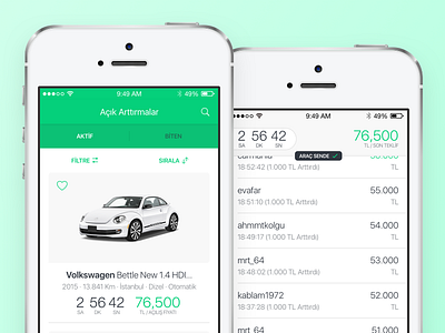 Second-hand Car Sale app car card ios list selling ui